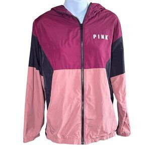 Victoria's Secret PINK Anorak Jacket Colorblock Windbreaker Hooded Logo Women XS